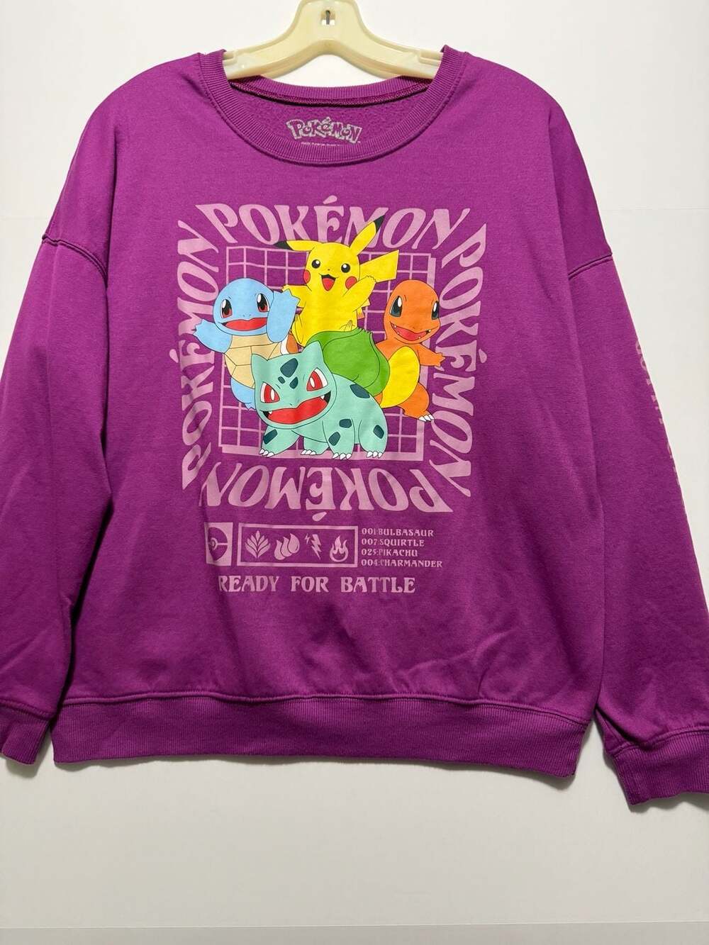 Pokémon Ready For Battle Pikachu Bulbasaur Squirtle  Sweatshirt Purple Medium